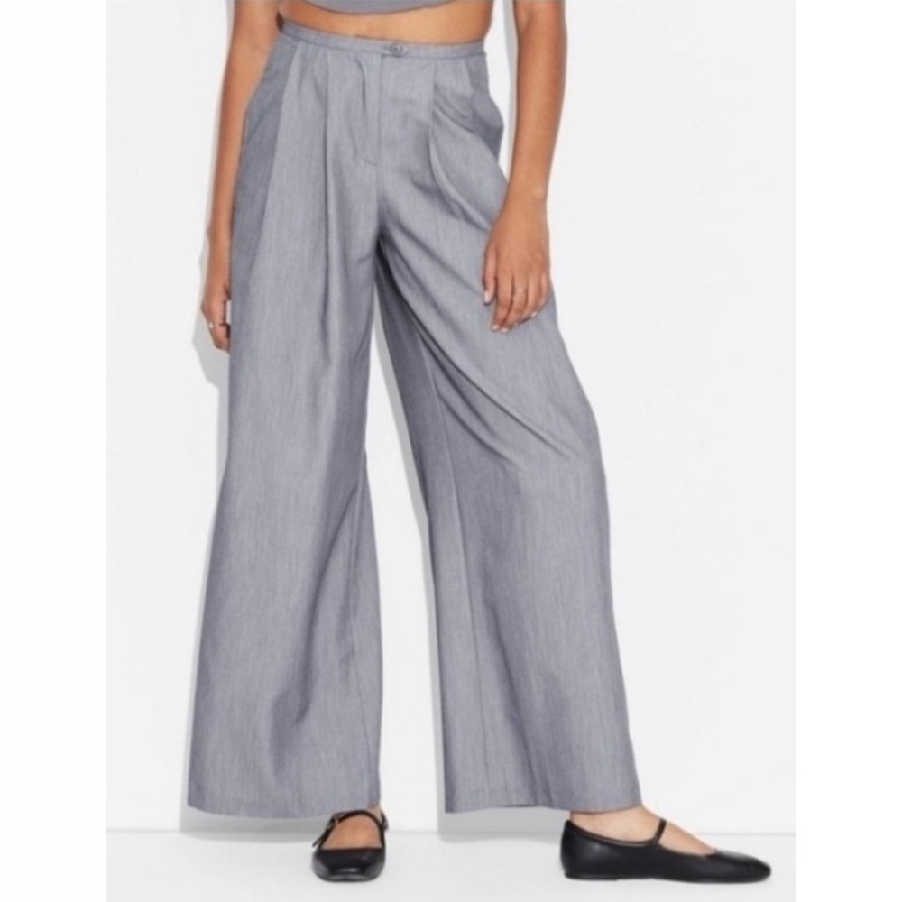 Wild Fable Grey High Rise Pleat Front Wide Leg Trousers
